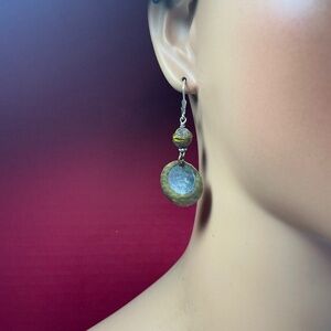 Sterling Silver gold and silver tone dangle earrings W. 2 inches long